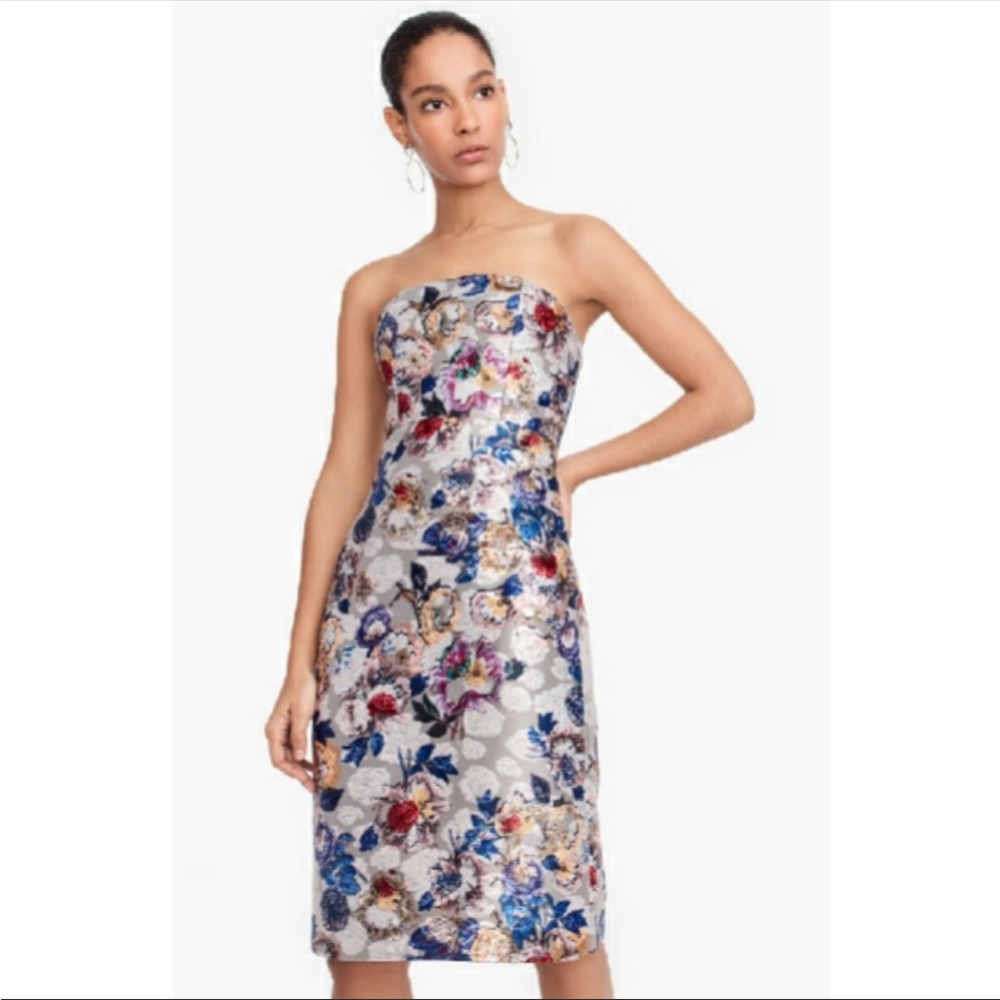 J.Crew Silver Collection Floral Jacquard Strapless Size 0 Cocktail Dress
